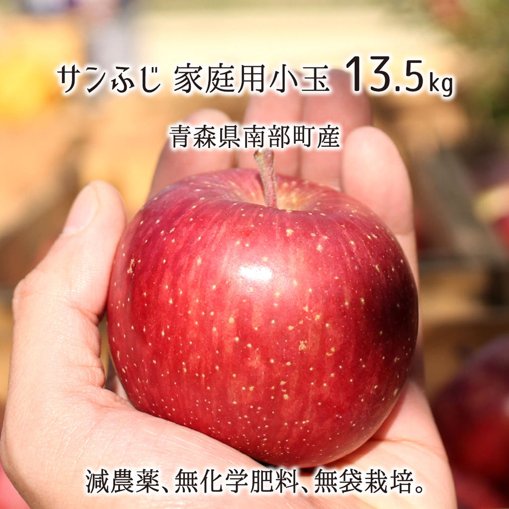 サンふじ 秀品・訳あり混載(小玉) 13.5kg 減農薬 無化学肥料 青森県